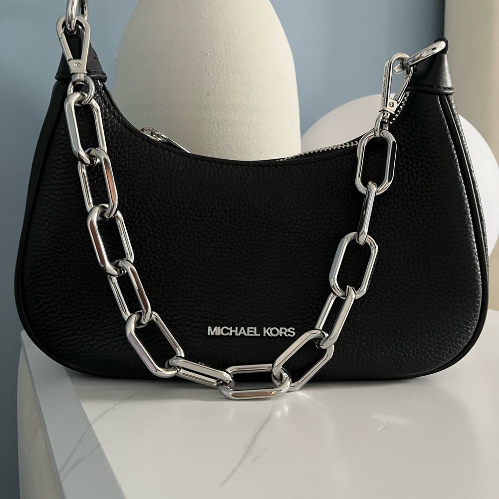 Michael Kors Black Shoulder Bag with Silver Accents